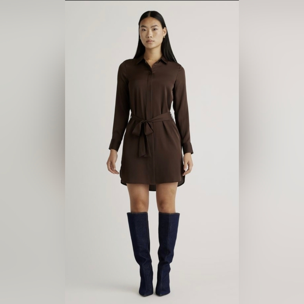 QUINCE Washable Stretch Silk Shirt Dress Hot Fudge XL
